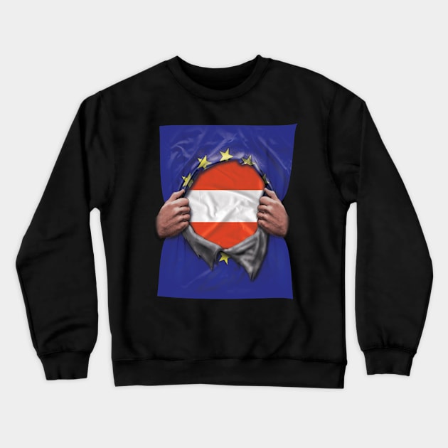 Austria Flag European Union Flag Ripped Open - Gift for Austrian From Austria Crewneck Sweatshirt by Country Flags